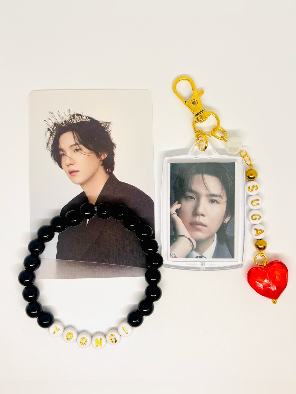 (3pcs) BTS SUGA MIN YOONGI PHOTO KEYCHAIN BRACELET PHOTO CARD BUNDLE